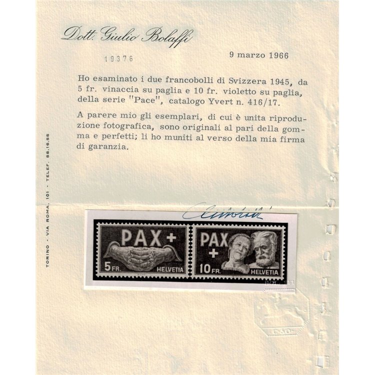 SVIZZERA 1945 Serie della pace 13v MNH** ©