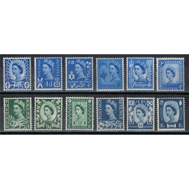 GRAN BRETAGNA 1966 Elisabetta II e simboli regionali 12v MNH**