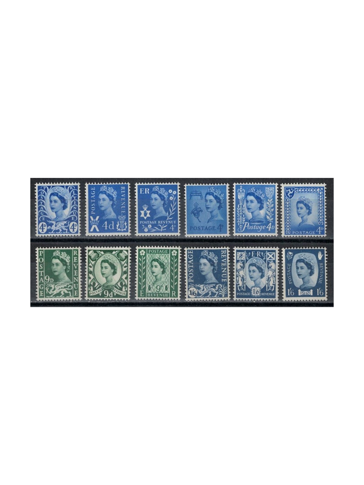GRAN BRETAGNA 1966 Elisabetta II e simboli regionali 12v MNH**