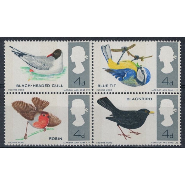 GRAN BRETAGNA 1966 Uccelli diversi, fosforo 4v MNH**