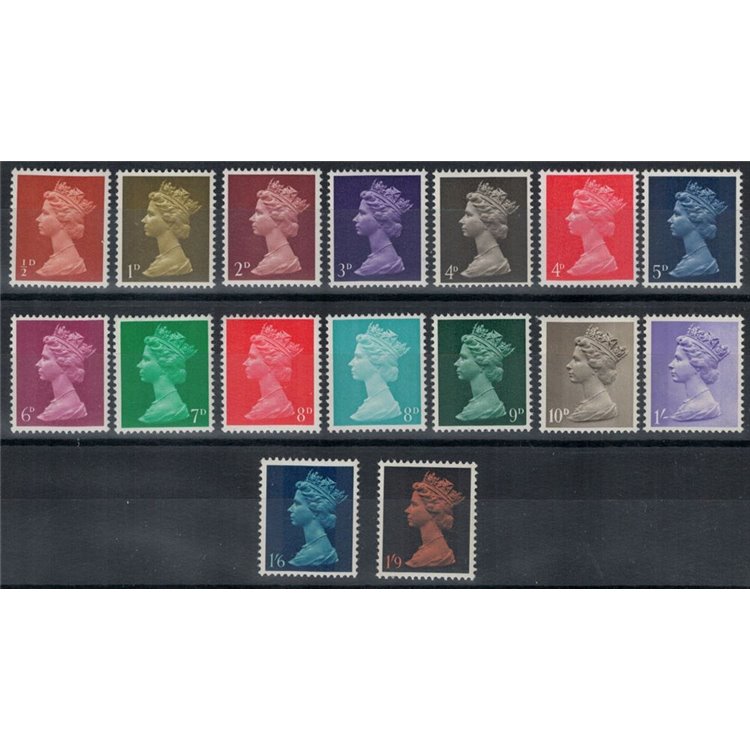 GRAN BRETAGNA 1967-69 Elisabetta II, Machin 16v MNH**