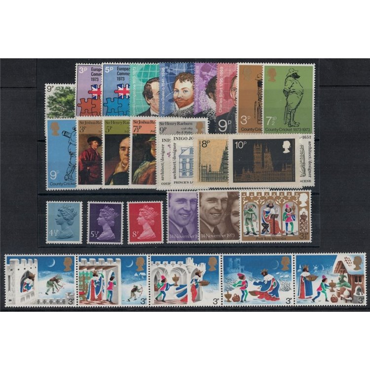 GRAN BRETAGNA 1973 Annata completa 33v MNH**