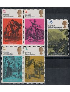 GREAT BRITAIN 1970 Dickens and Wordsworth 5v MNH**