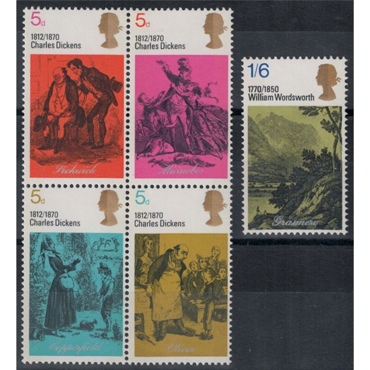 GREAT BRITAIN 1970 Dickens and Wordsworth 5v MNH**