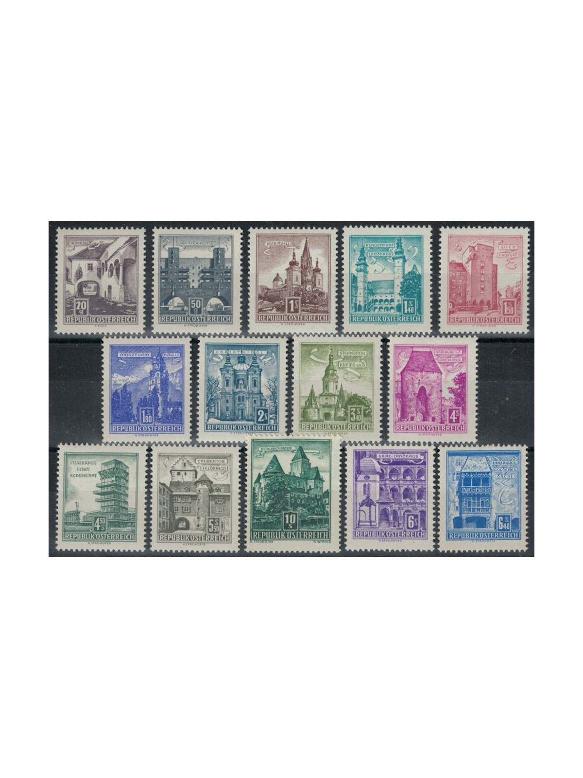 AUSTRIA 1957 Vedute e monumenti storici 1° tipo 14v MNH**
