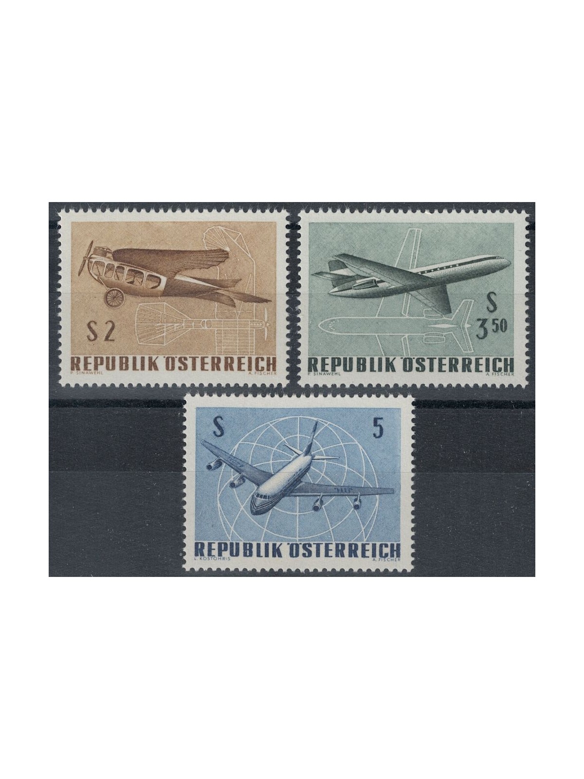 AUSTRIA 1968 Airmail 3v MNH**