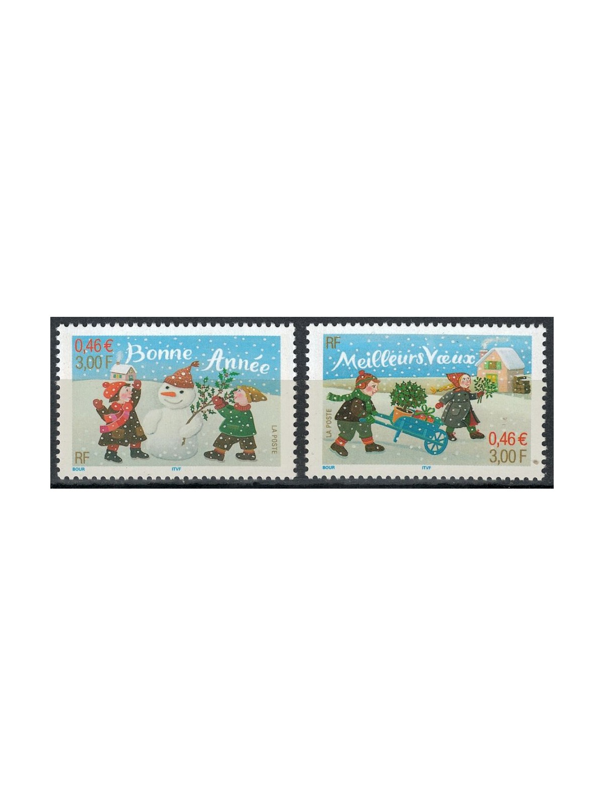 FRANCE 2001 New Year's Greetings 2v MNH**