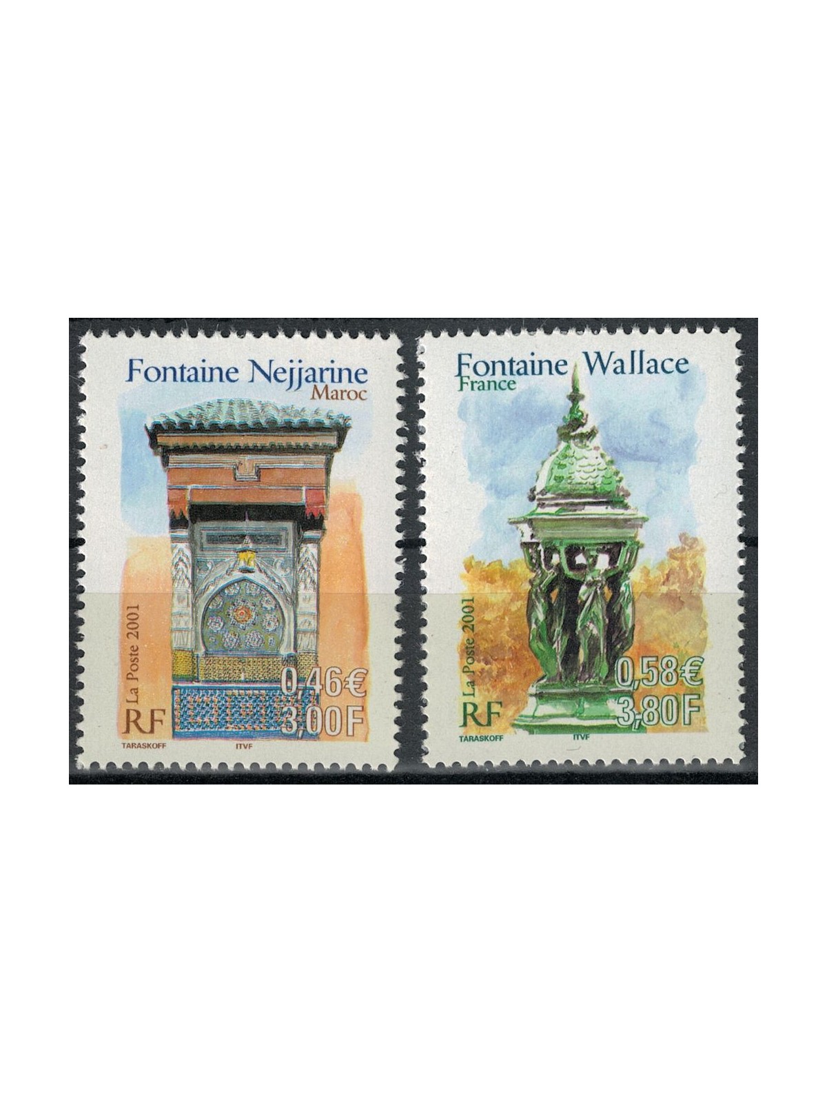 FRANCE 2001 Cultural heritage (Fountains) 2v MNH**