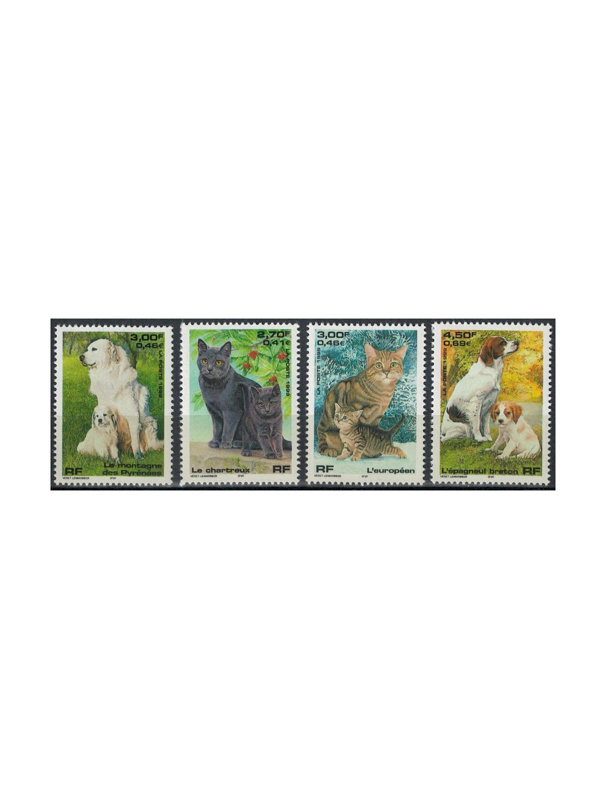 FRANCE 1999 Cats and Dogs 4v MNH**
