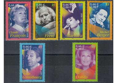 FRANCE 2001 Famous Singers 6v MNH**