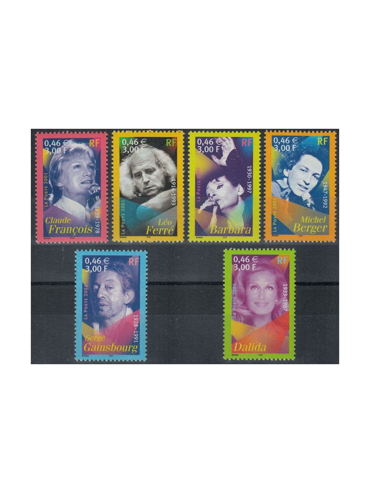 FRANCE 2001 Famous Singers 6v MNH**