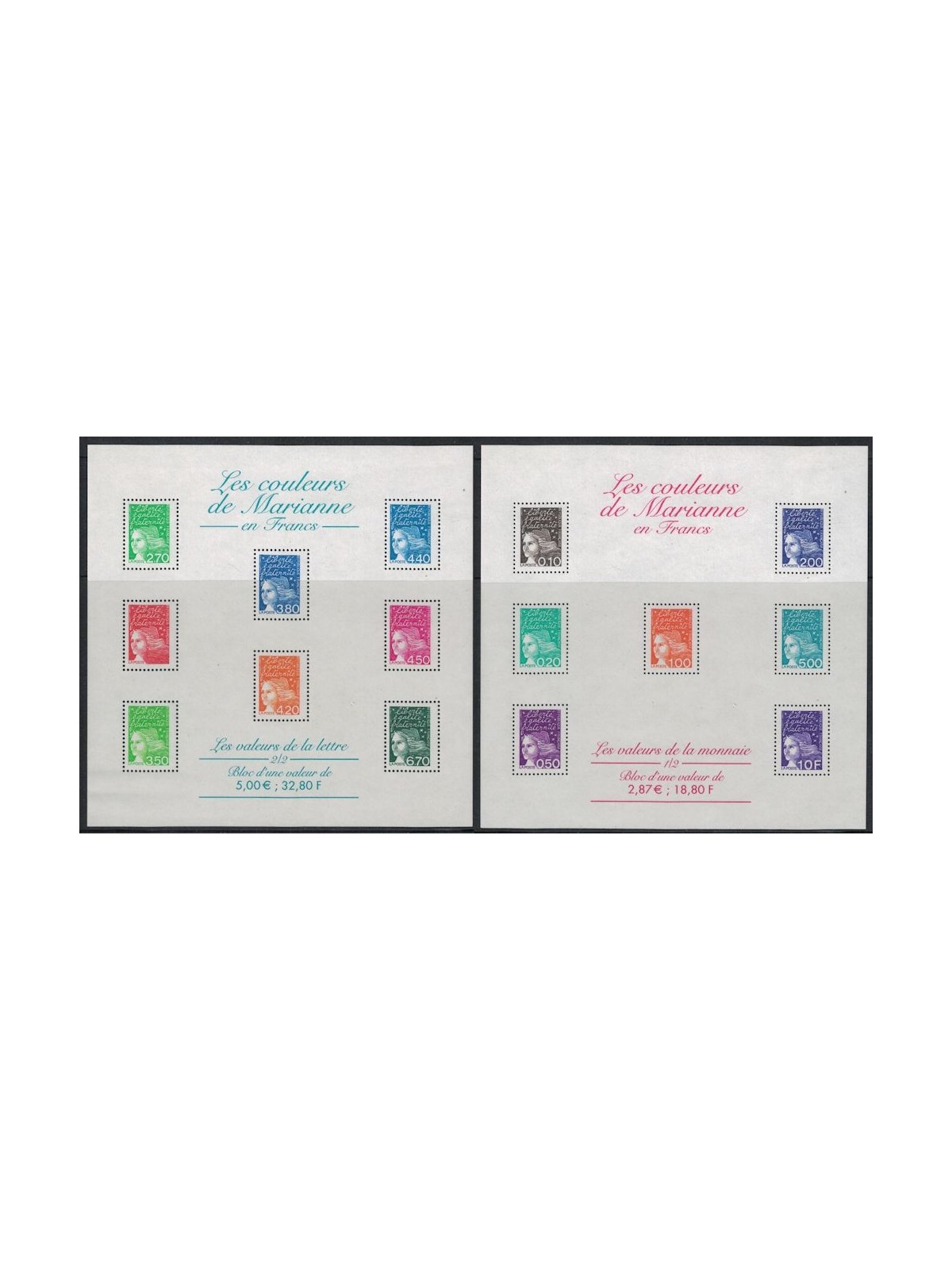 FRANCE 2001 Marianne of 14 July 2 s/s MNH**