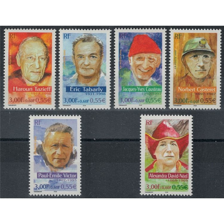 FRANCE 2000 Famous people, adventurers 6v MNH**
