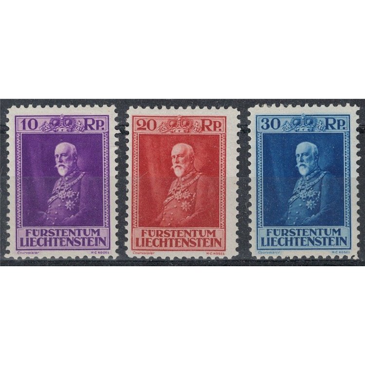 LIECHTENSTEIN 1933 80° compleanno del Principe Francesco I 3v MH*