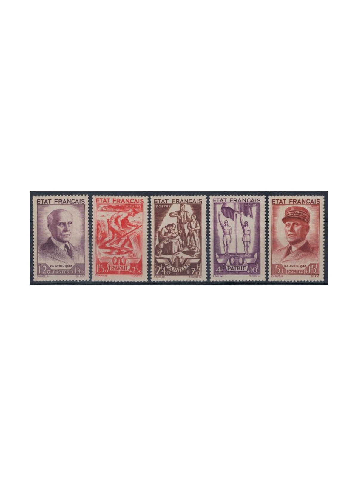 FRANCE 1943 National Relief, Allegorical Subjects 5v MH*