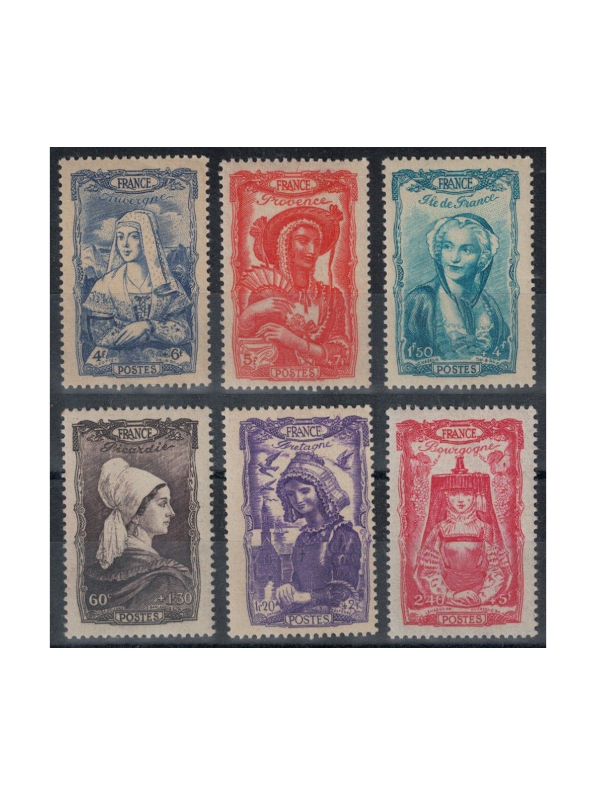FRANCIA 1943 Soccorso Nazionale, Costumi regionali 6v MH*