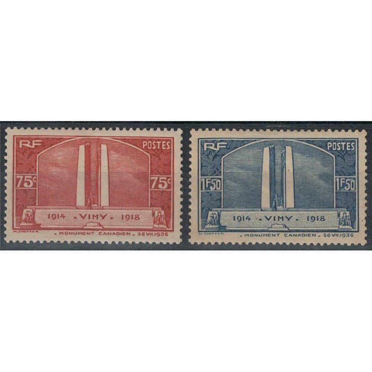 FRANCE 1936 Monument to the Canadians 2v MH*