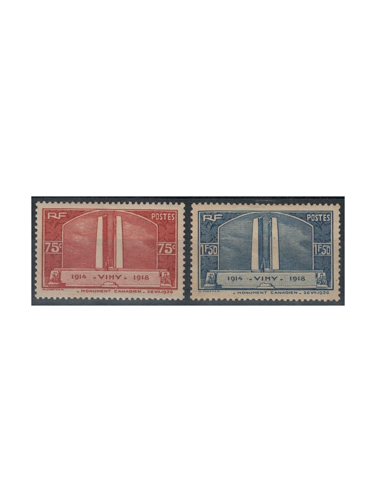 FRANCIA 1936 Monumento ai Canadesi 2v MH*