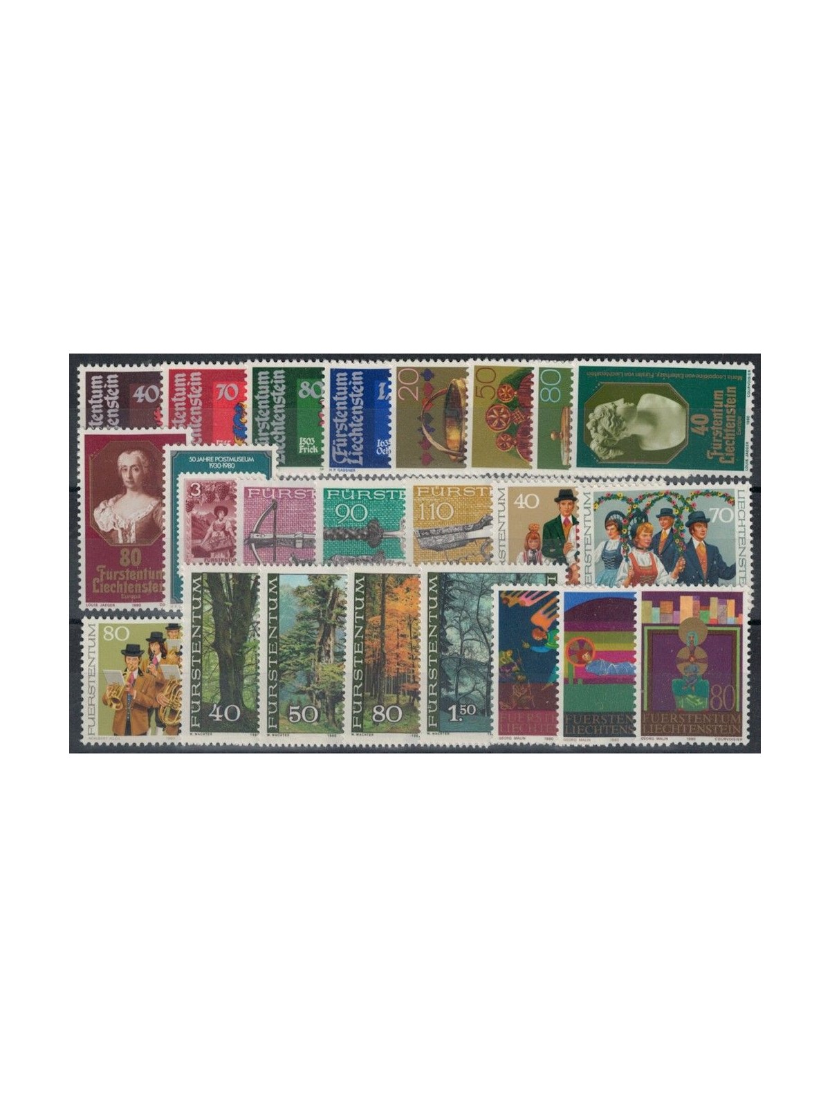 LIECHTENSTEIN 1980 Complete Year 23v MNH**