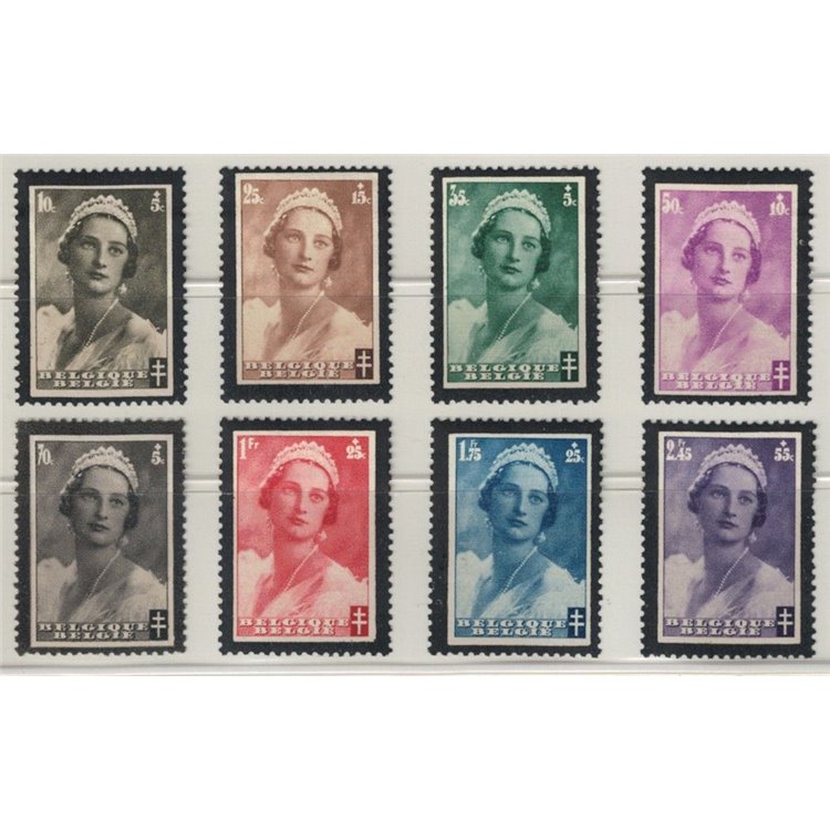 BELGIUM 1935 Mourning Queen Astrid 8v MNH**