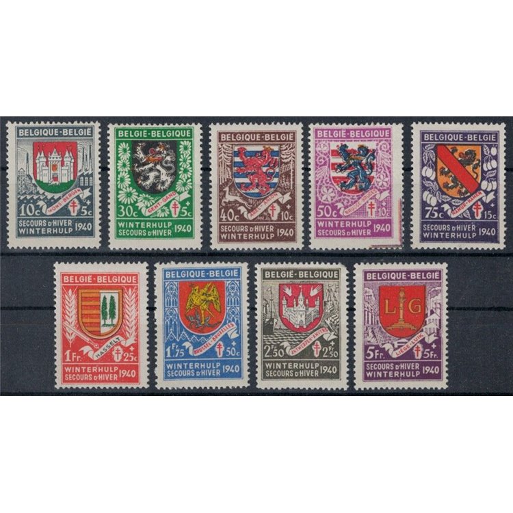 BELGIUM 1941 Winter Relief, Coats of Arms 9v MNH**