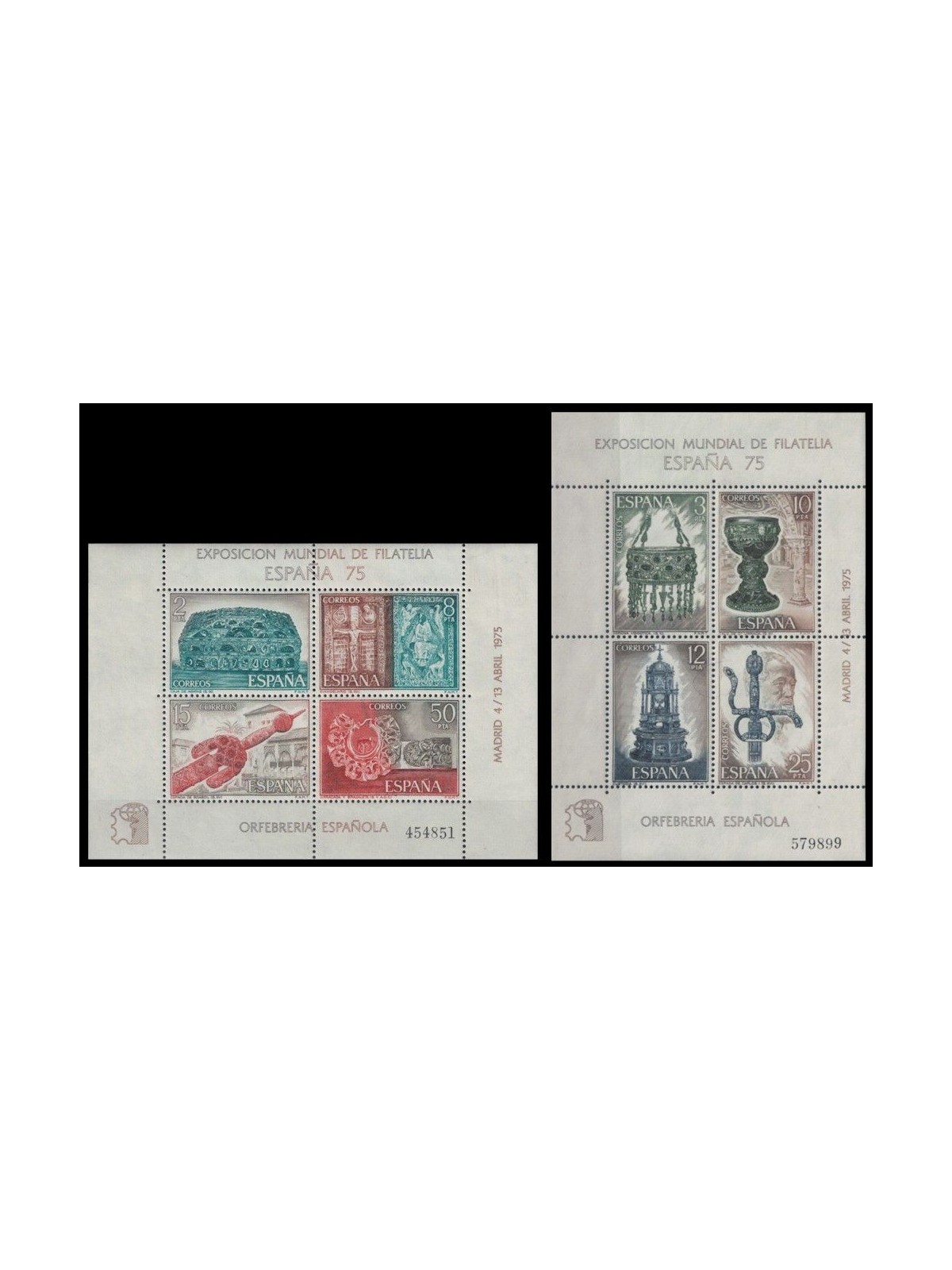 SPAIN 1975 Philatelic Exhibition 2 s/s MNH**