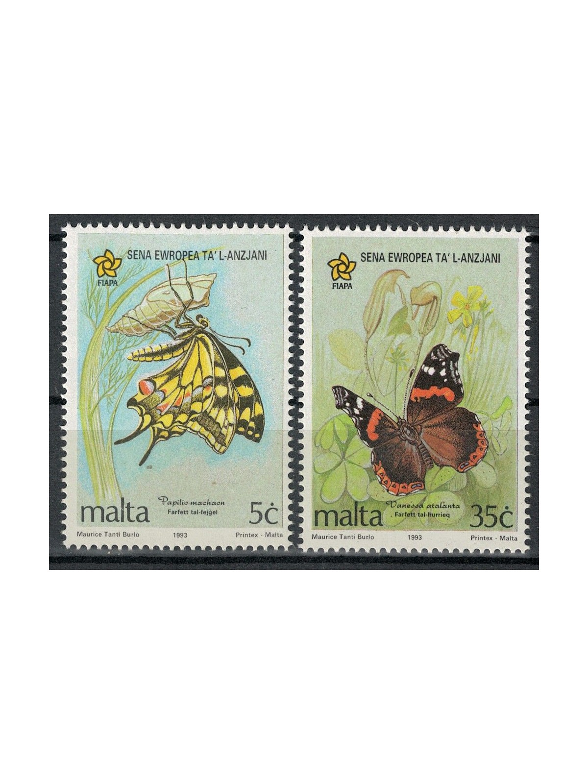 MALTA 1993 Butterflies, Year of the Elderly 2v MNH**