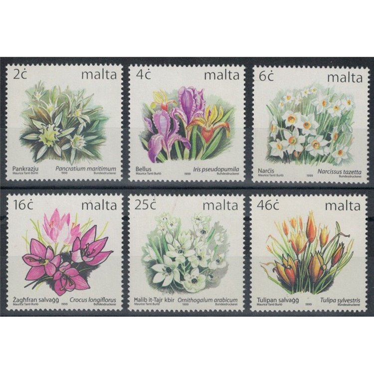 MALTA 1999 Fiori, serie ordinaria 6v MNH**