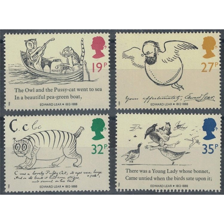 GRAN BRETAGNA 1988 Edward Lear 4v MNH**