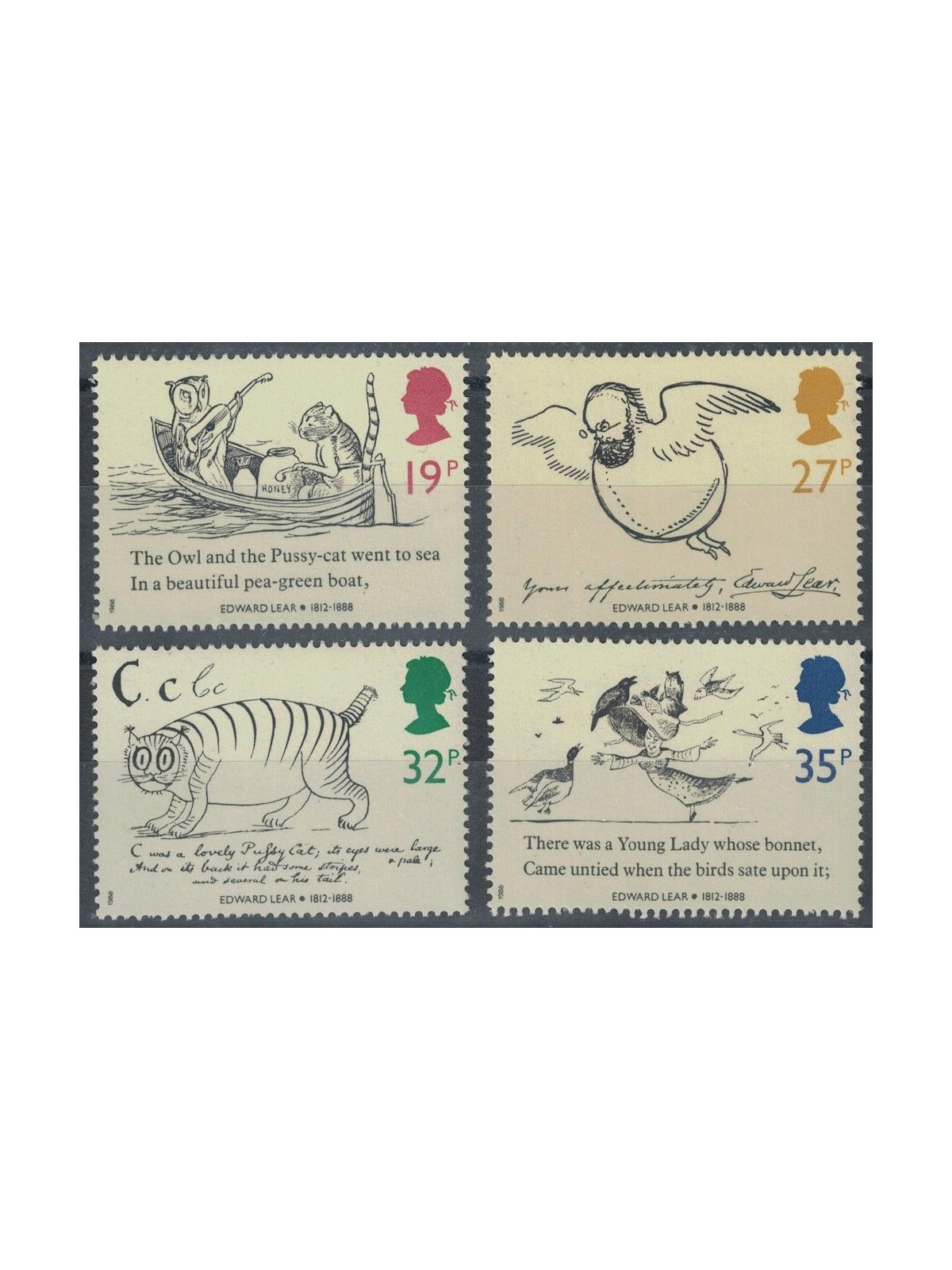 GREAT BRITAIN 1988 Edward Lear 4v MNH**