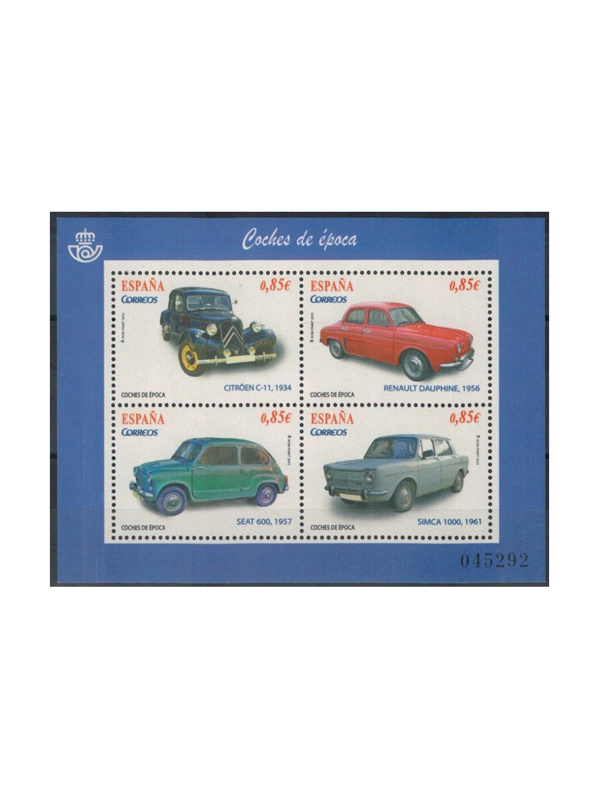 SPAIN 2012 Vintage Cars, 1st series s/s MNH**