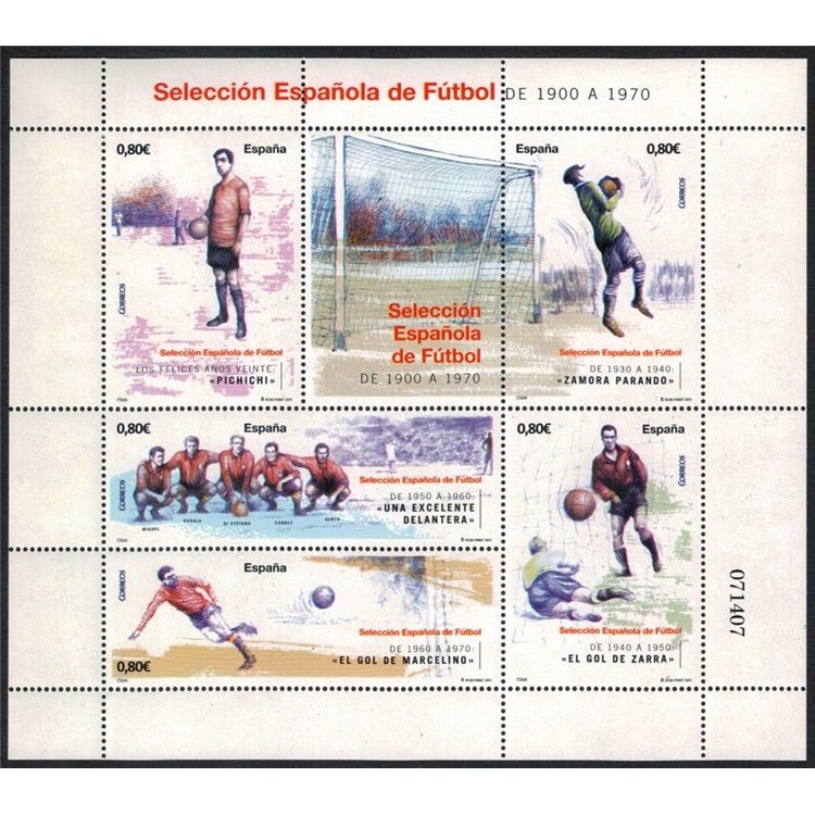 SPAIN 2011 Spanish National Football Team 1900-1970 s/s MNH**