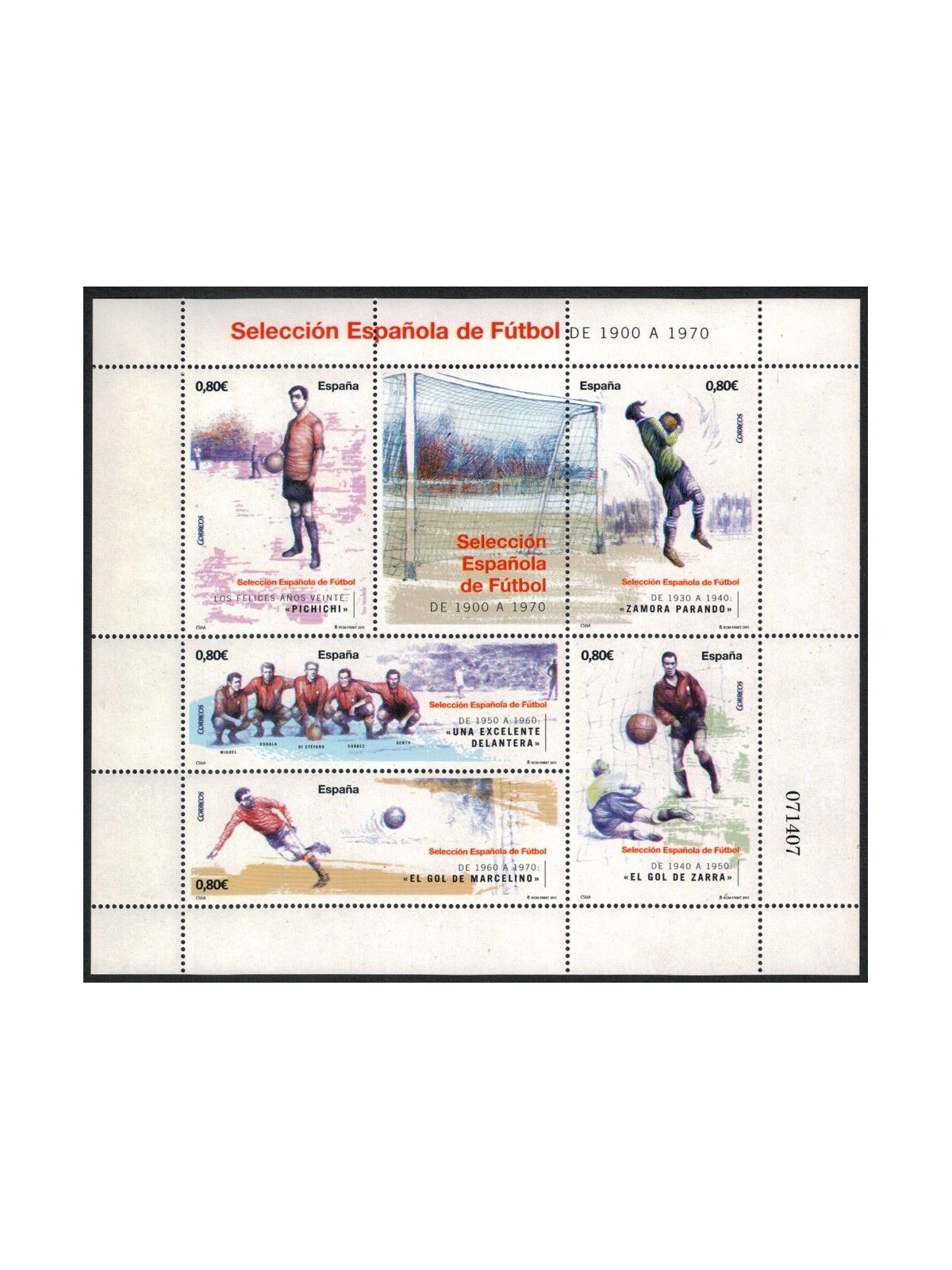 SPAIN 2011 Spanish National Football Team 1900-1970 s/s MNH**