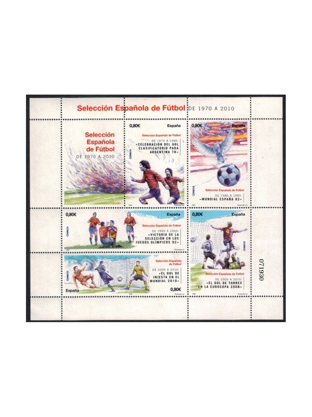 SPAGNA 2011 Squadra nazionale di calcio spagnola 1970-2010 BF MNH**