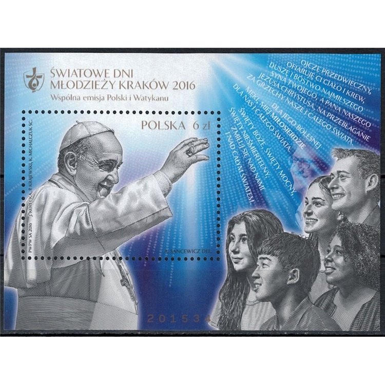 POLONIA 2016 Giornata della Gioventù BF MNH**