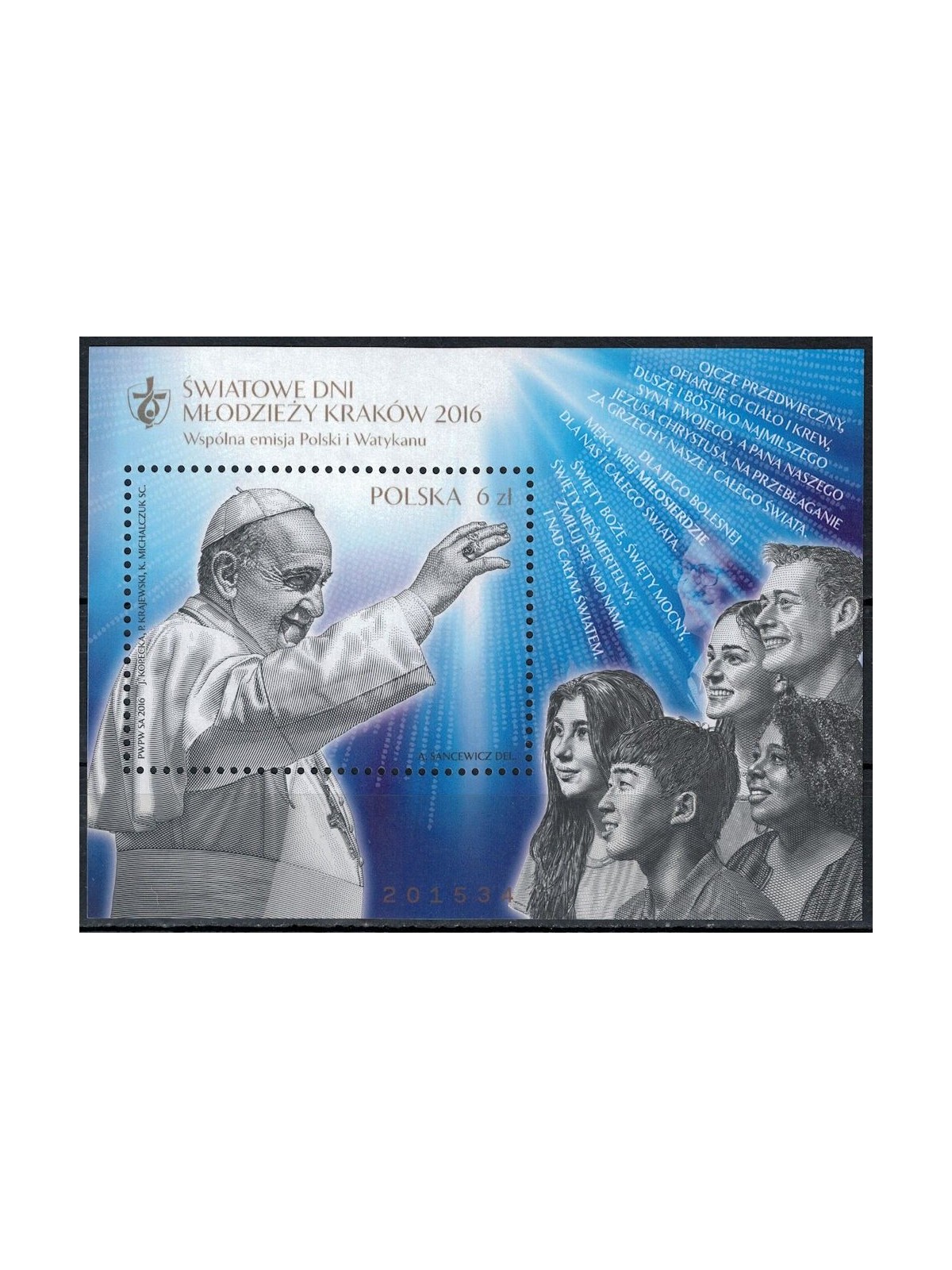 POLONIA 2016 Giornata della Gioventù BF MNH**