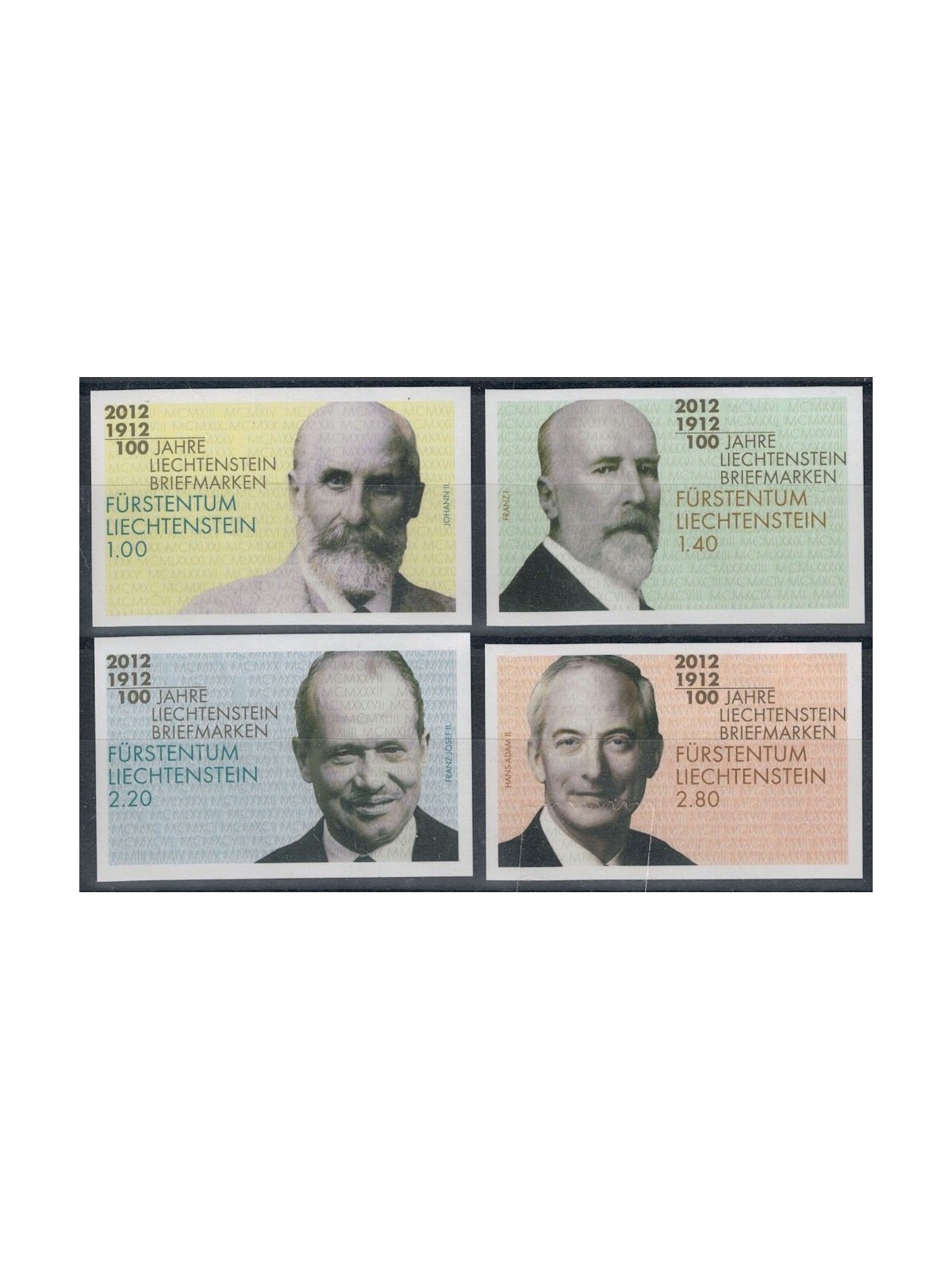LIECHTENSTEIN 2012 Centenario dei francobolli 4v nd MNH**