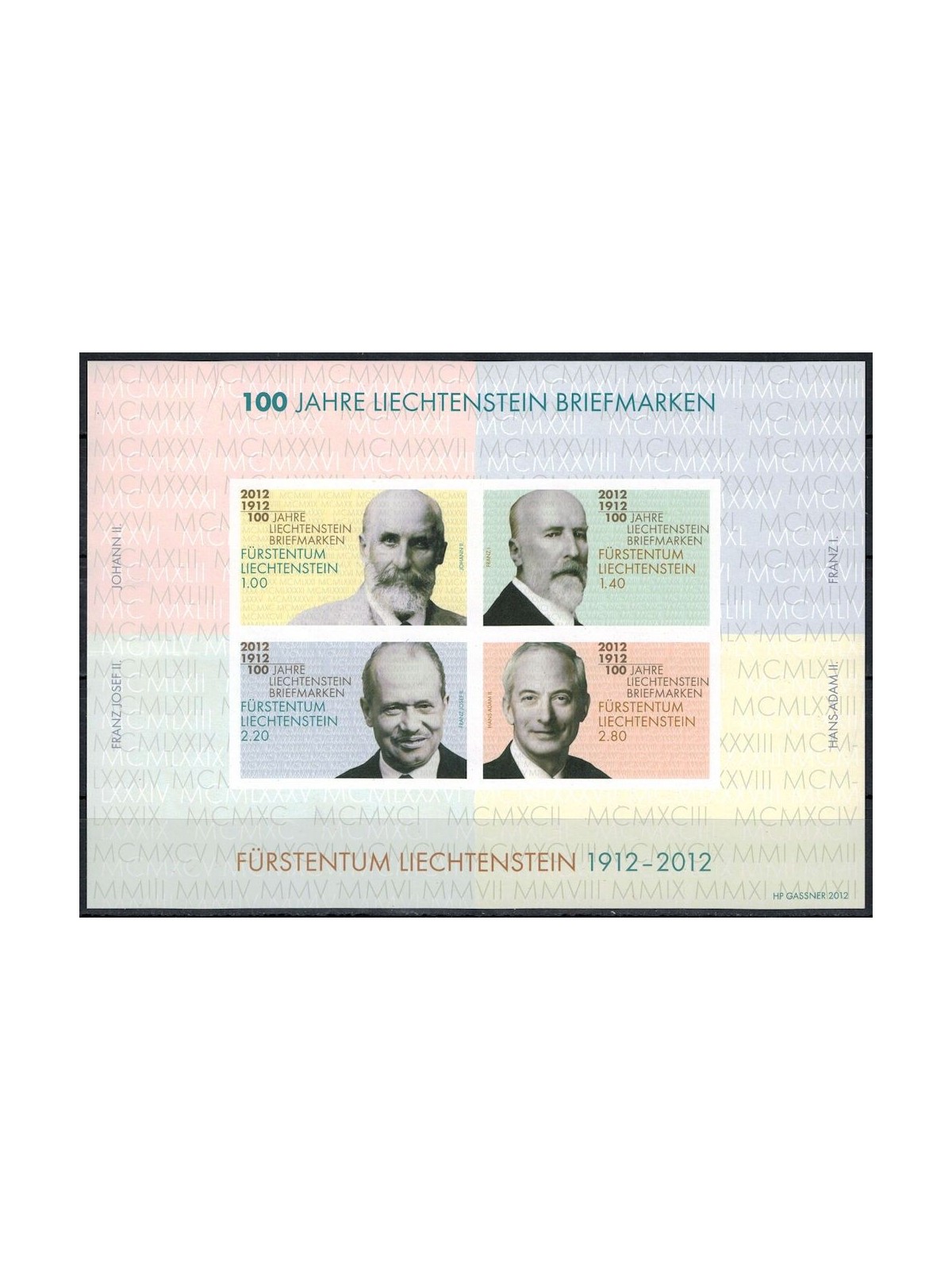 LIECHTENSTEIN 2012 Centenary of the s/s MNH stamps**