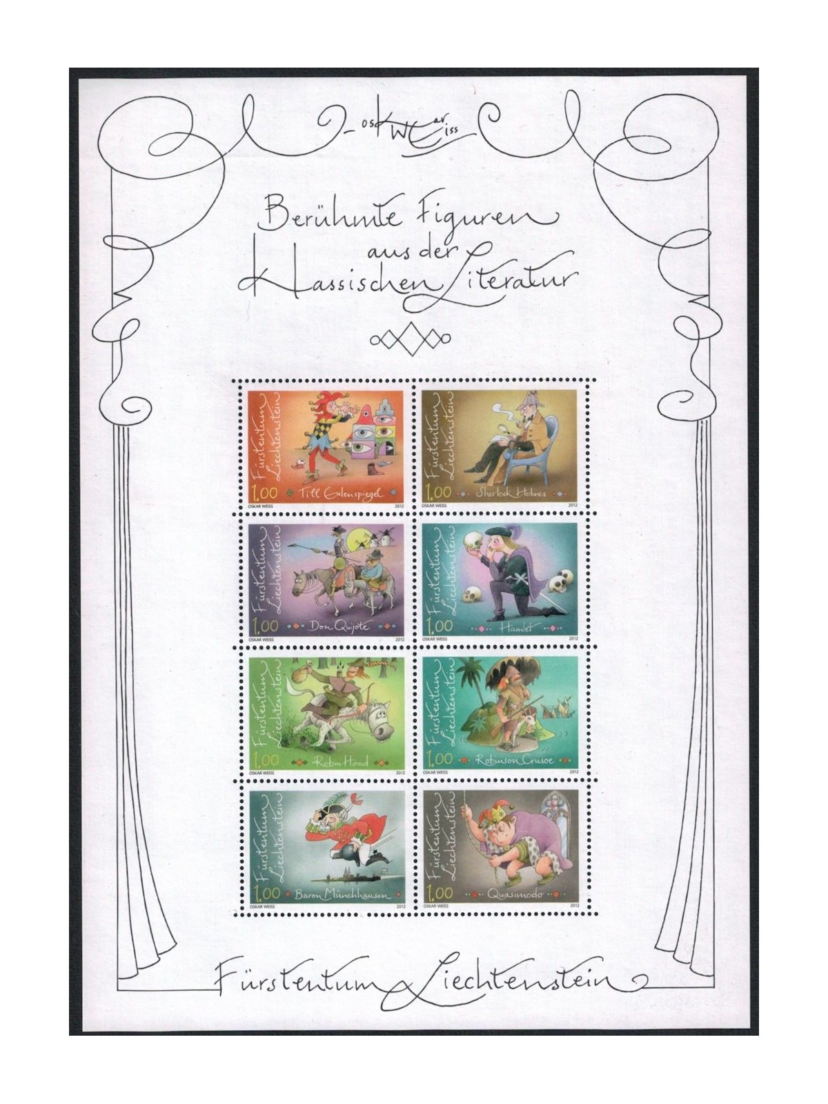 LIECHTENSTEIN 2012 Eroi della Letteratura BF MNH**