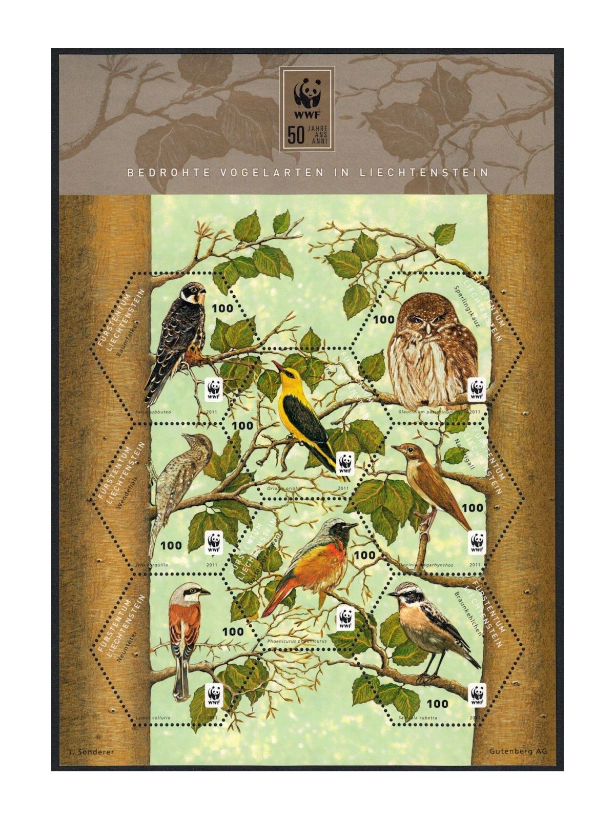 LIECHTENSTEIN 2011 WWF, protezione della natura BF MNH**
