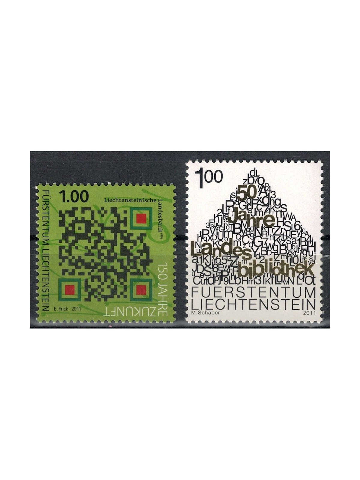 LIECHTENSTEIN 2011 Anniversari, Banca e Biblioteca 2v MNH**