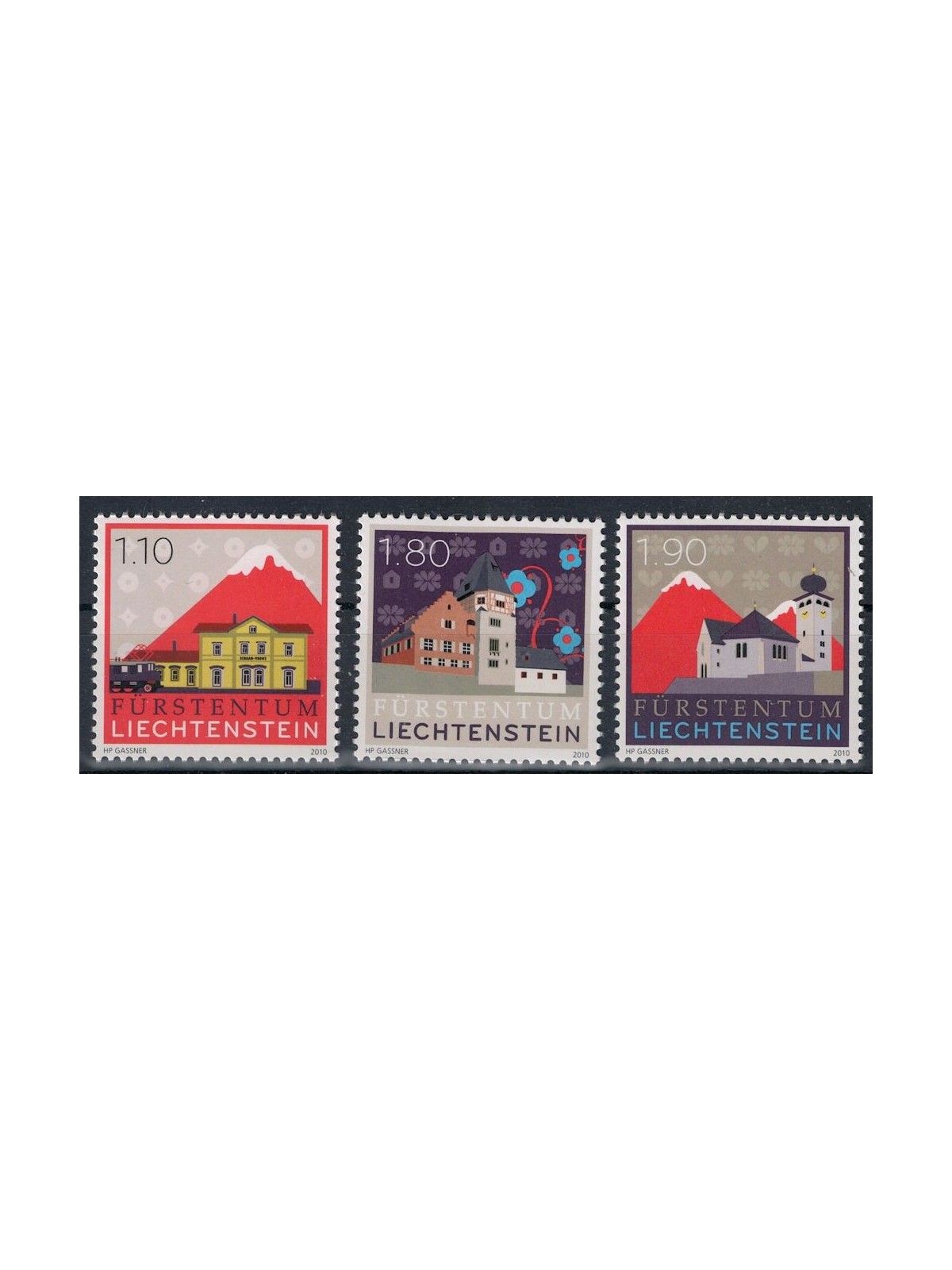 LIECHTENSTEIN 2010 Buildings 3v MNH**