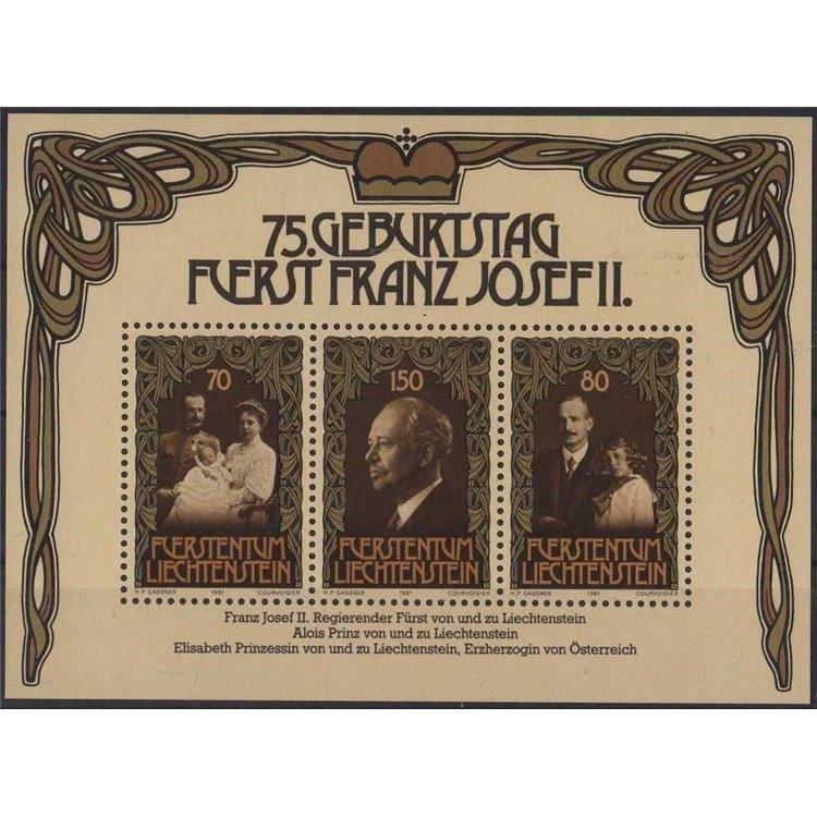 LIECHTENSTEIN 1981 75° Compleanno del Principe BF MNH**