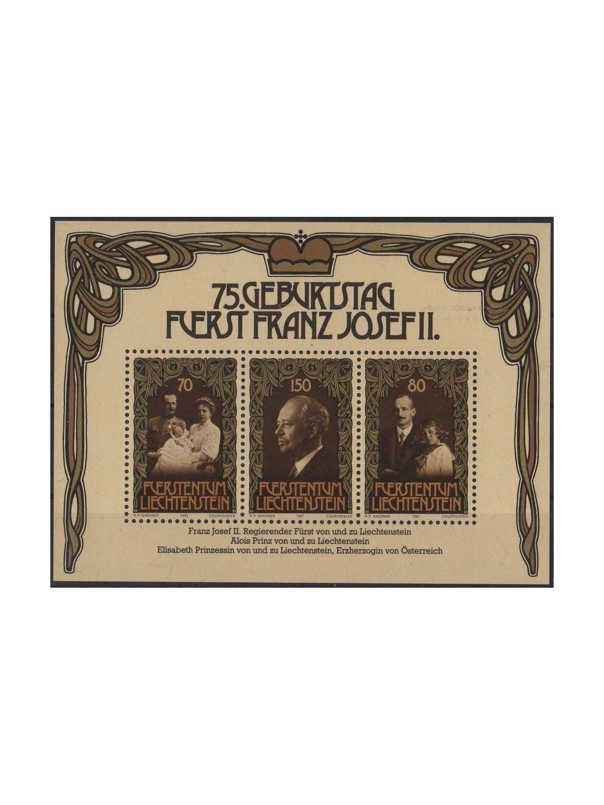 LIECHTENSTEIN 1981 75° Compleanno del Principe BF MNH**