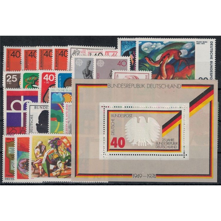 GERMANY BRD 1974 Complete Year 34v + 1 s/s MNH**