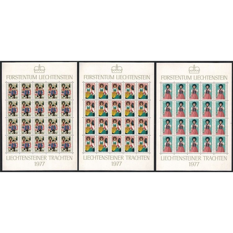 LIECHTENSTEIN 1977 Costumi nazionali 3 MF MNH**