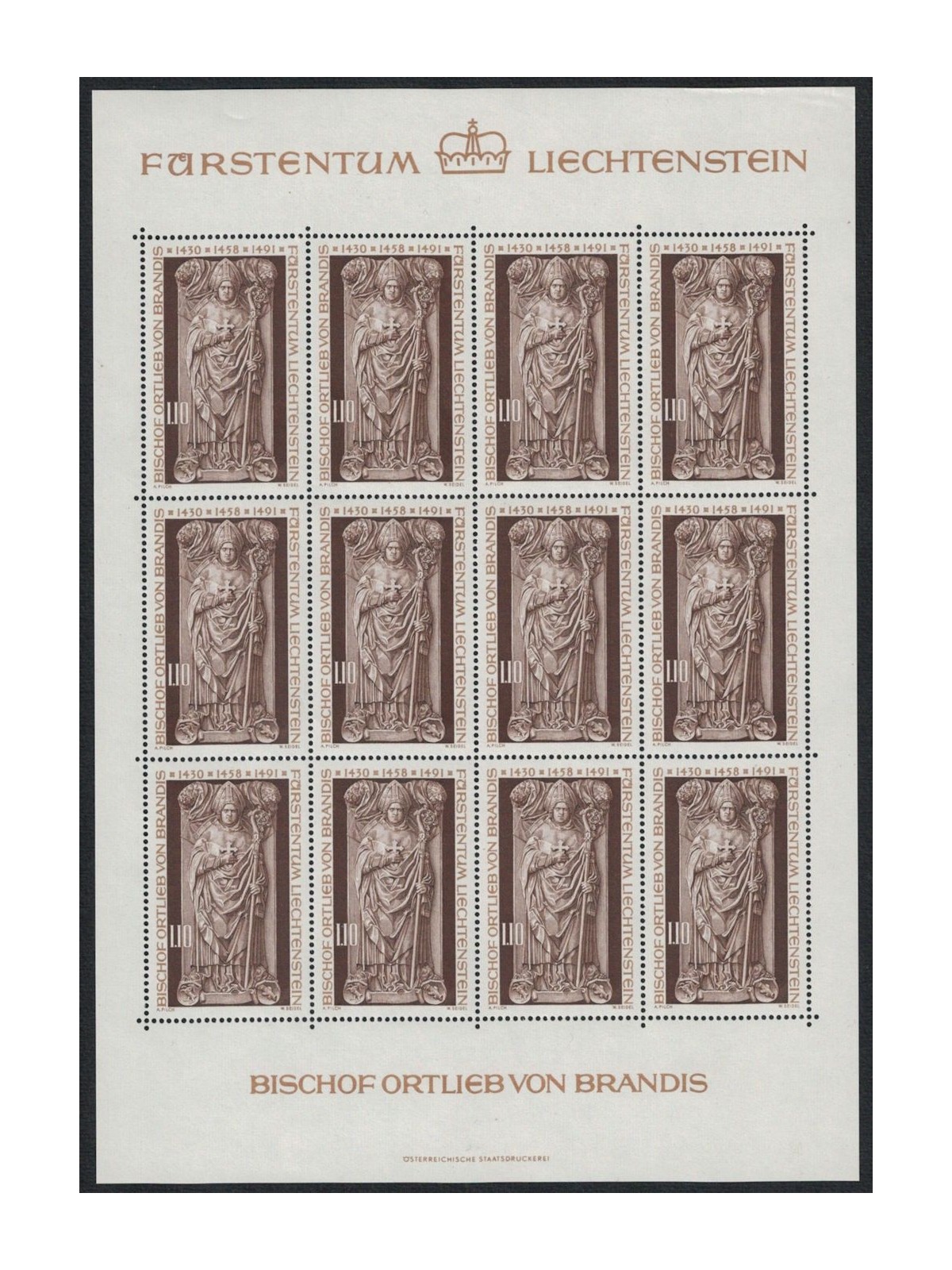 LIECHTENSTEIN 1976 Sarcofago del Vescovo Brandis MF MNH**
