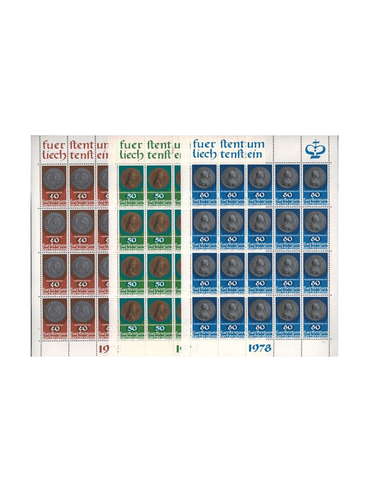 LIECHTENSTEIN 1978 Coins and medals 3 m/s MNH**