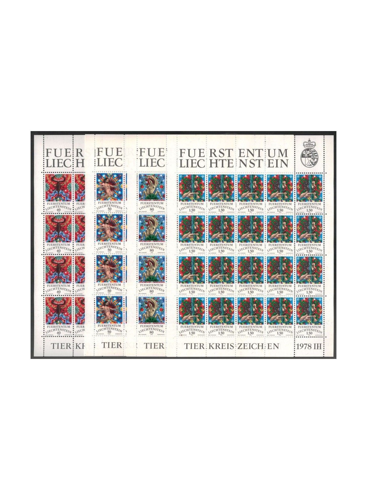 LIECHTENSTEIN 1978 Signs of the Zodiac 4 m/s MNH**