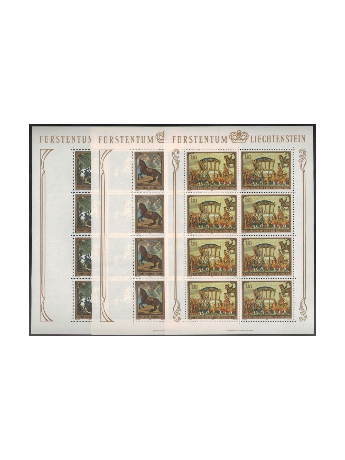 LIECHTENSTEIN 1978 Quadri, cavalli e carrozza 3 MF MNH**